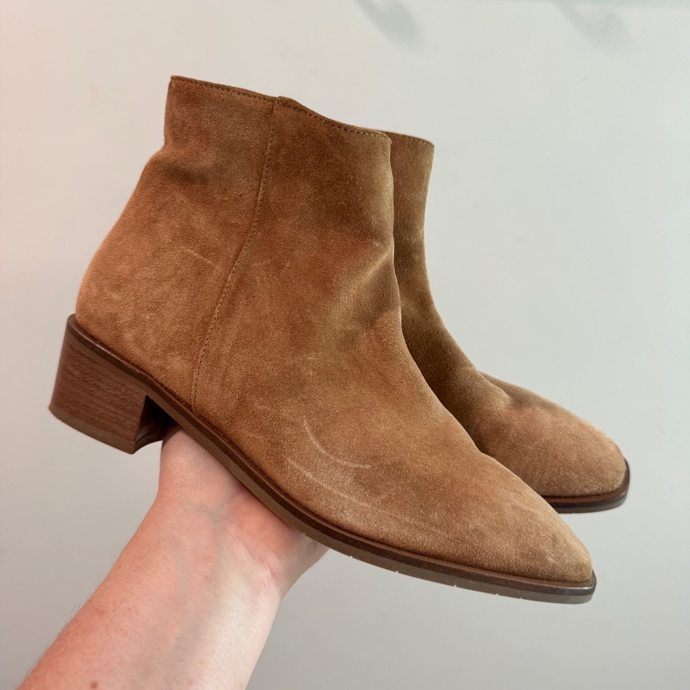 Aquatalia Reeta Tan Brown Weatherproof Suede Ankle Boots Made in Italy Womens 7